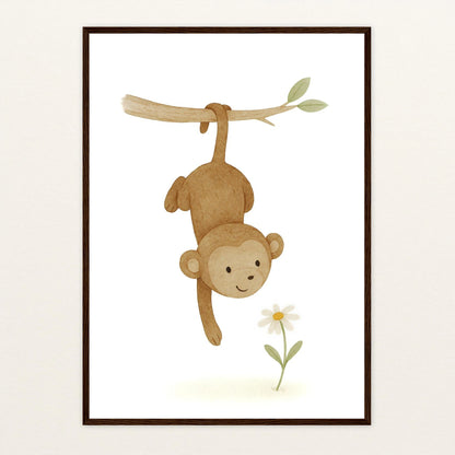 Aki der Affe - Motiv: "Gänseblümchen" Poster mit Holzrahmen von tinylearner
