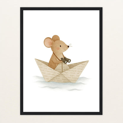 Mimi die Maus - Motiv: "Papierschiff" Poster mit Holzrahmen von tinylearner