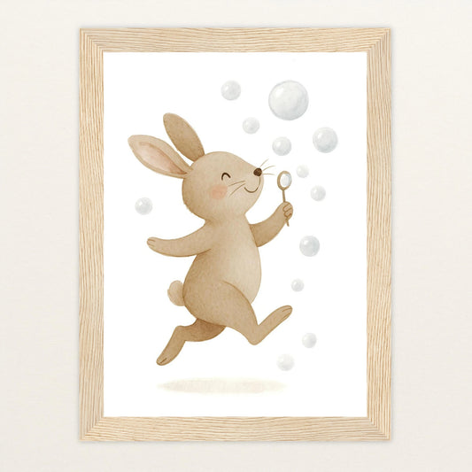 Holly der Hase - Motiv: "Seifenblasen" Poster mit Holzrahmen von tinylearner