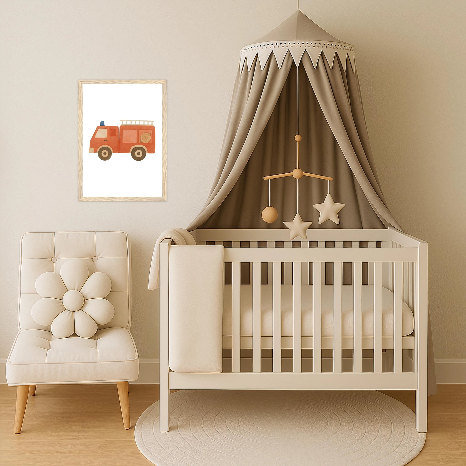 Feuerwehrauto Poster mit Holzrahmen von tinylearner