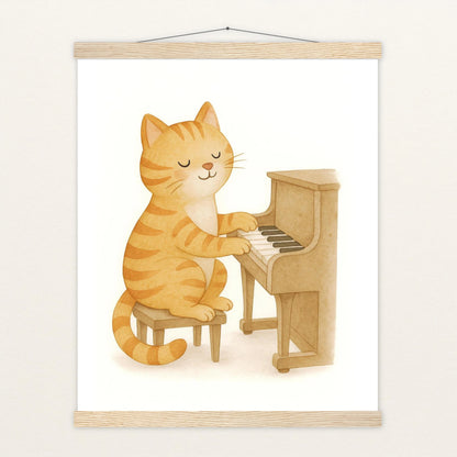 Kira die Katze - Motiv: "Klavier" Poster mit Leisten von tinylearner