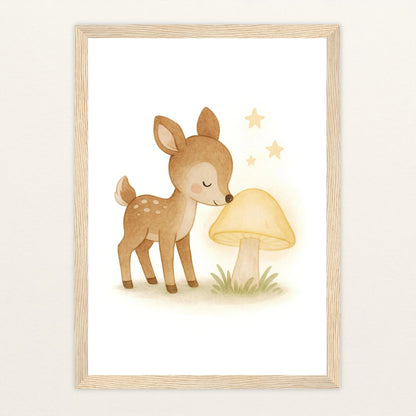 Ria das Reh - Motiv: "Leuchtpilz" Poster mit Holzrahmen von tinylearner