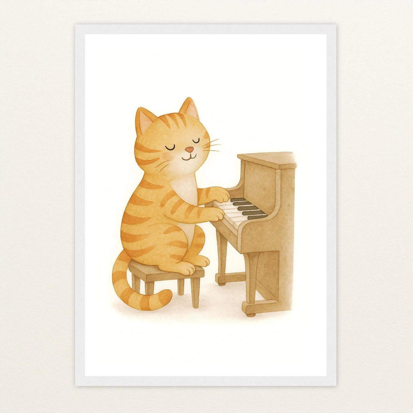 Kira die Katze - Motiv: "Klavier" Poster mit Holzrahmen von tinylearner