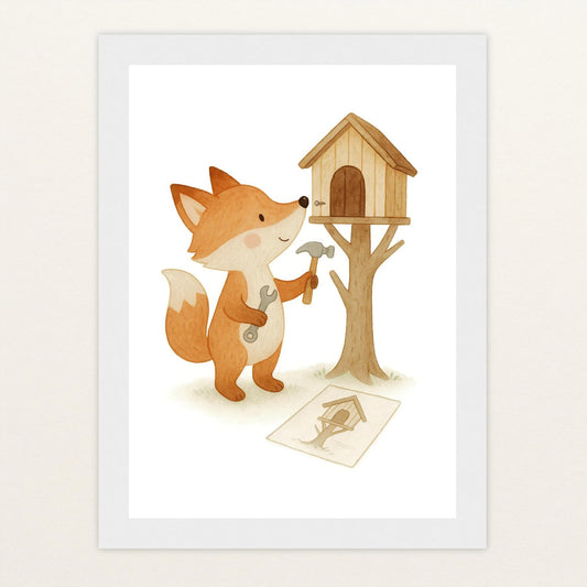 Finnegan der Fuchs - Motiv: "Baumhaus" Poster mit Holzrahmen von tinylearner