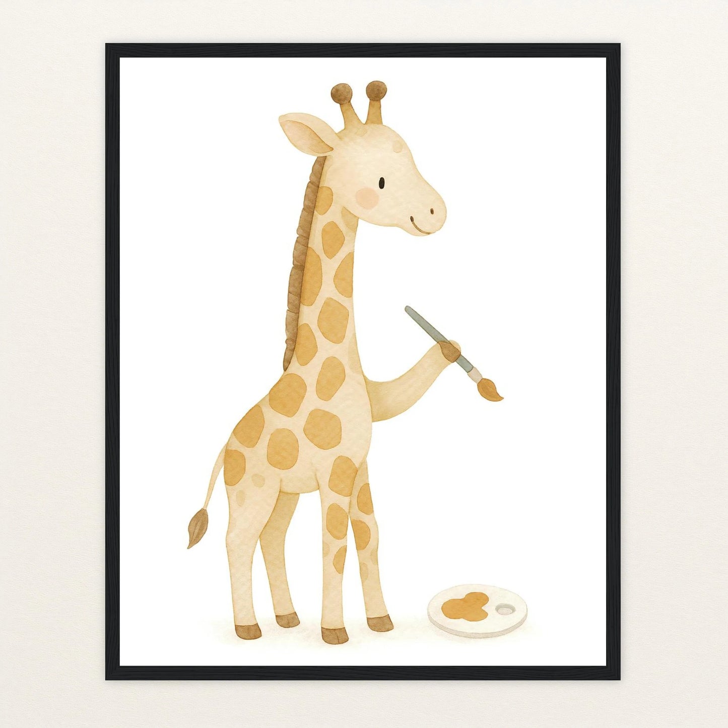 Greta die Giraffe - Motiv: "Malen" Poster mit Holzrahmen von tinylearner