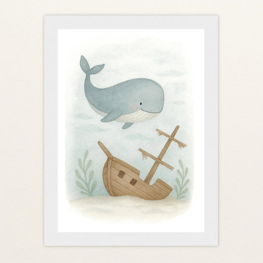 Willi der Wal - Motiv: "Schiffswrack" Poster mit Holzrahmen von tinylearner