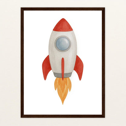 Rakete Poster mit Holzrahmen von tinylearner