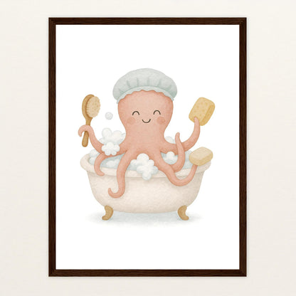 Tilli der Tintenfisch - Motiv: "Baden" Poster mit Holzrahmen von tinylearner