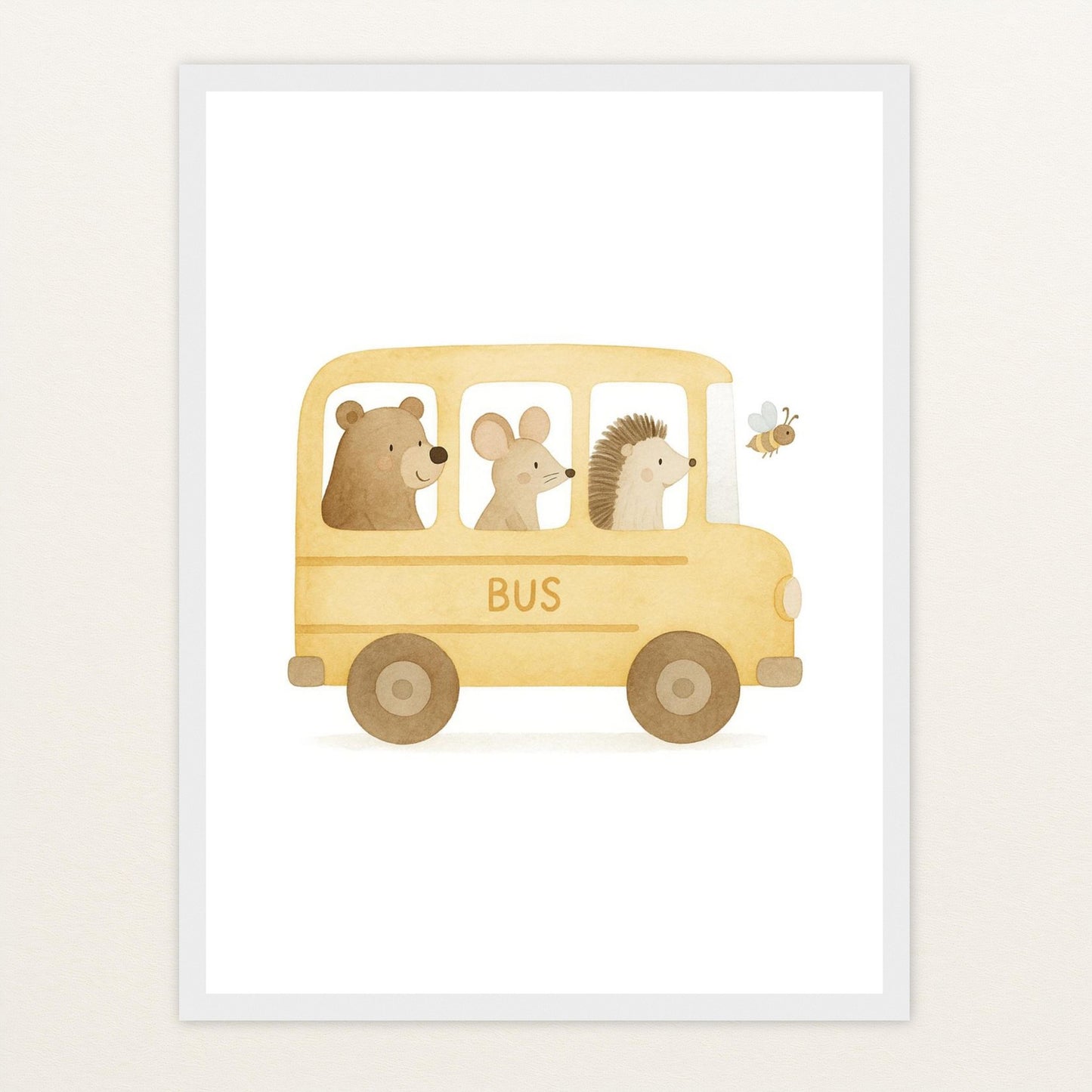 Tierfreunde - Motiv: "Schulbus" Poster mit Holzrahmen von tinylearner