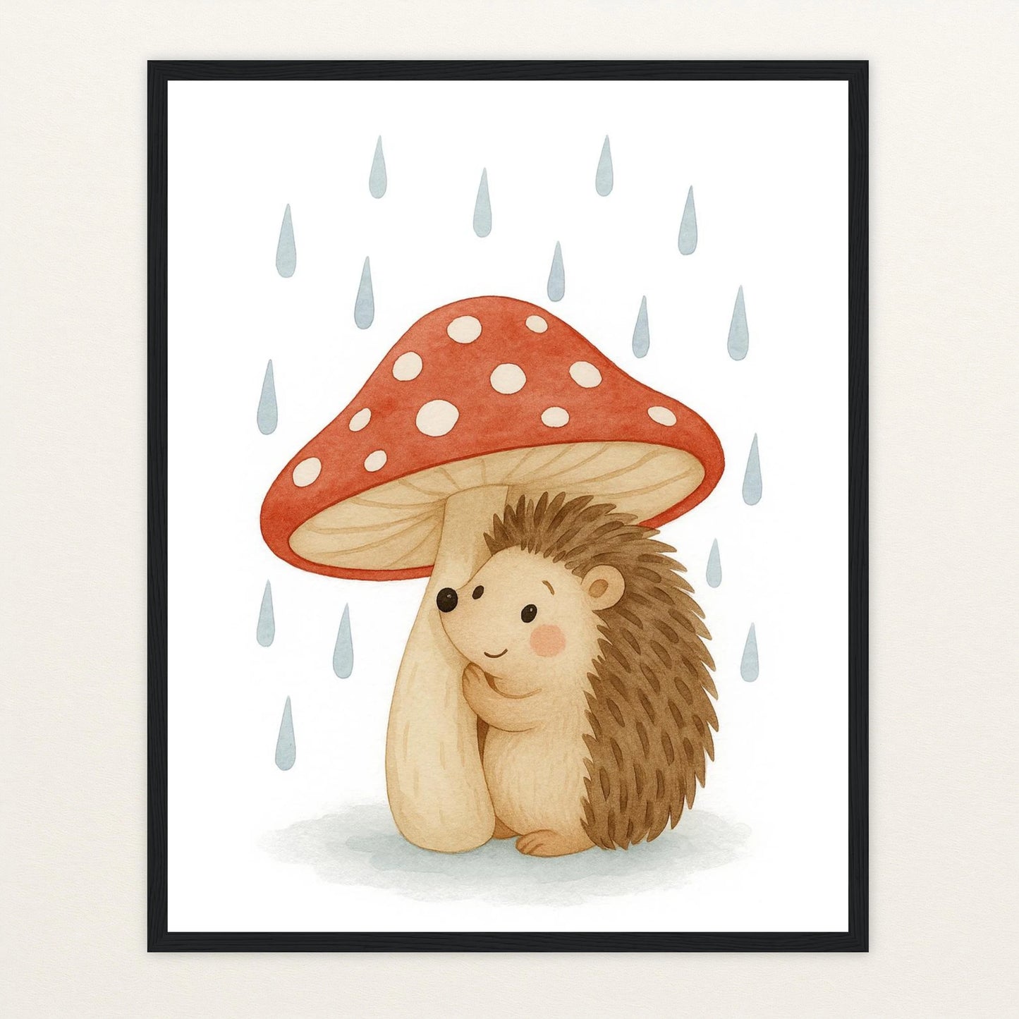 Iggi der Igel - Motiv: "Regen" Poster mit Holzrahmen von tinylearner