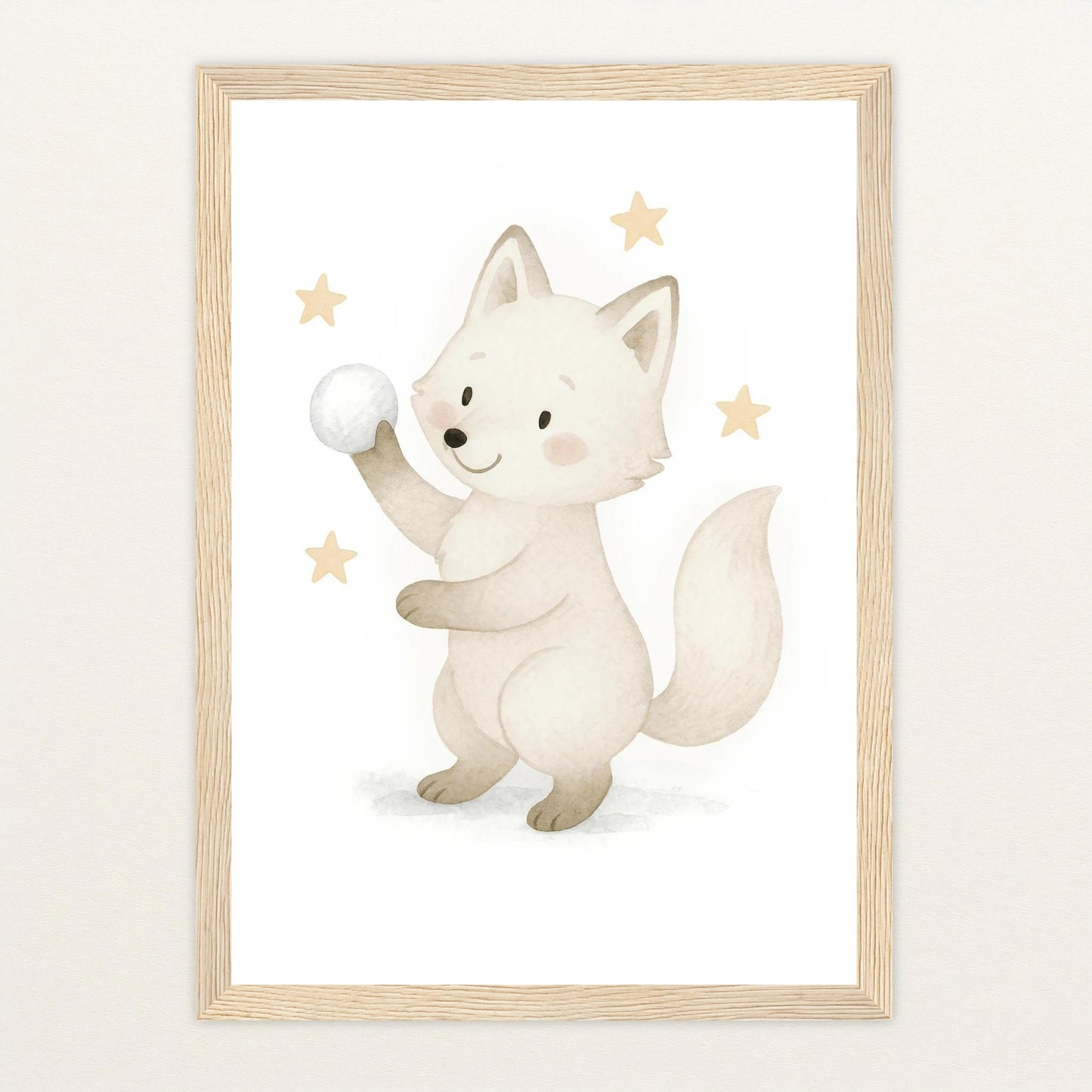 Pino der Polarfuchs - Motiv: "Schneeball" Poster mit Holzrahmen von tinylearner