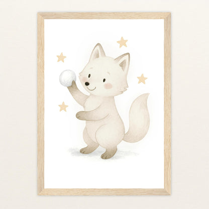 Pino der Polarfuchs - Motiv: "Schneeball" Poster mit Holzrahmen von tinylearner
