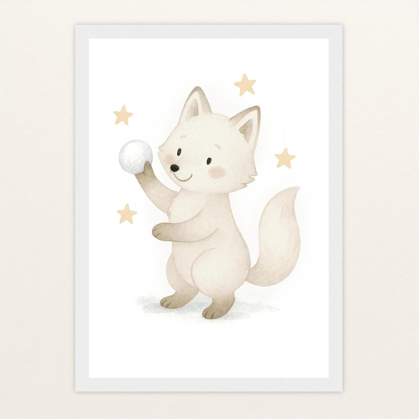Pino der Polarfuchs - Motiv: "Schneeball" Poster mit Holzrahmen von tinylearner