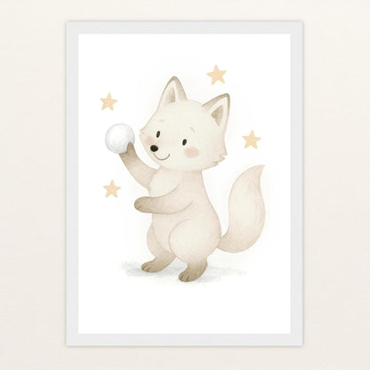 Pino der Polarfuchs - Motiv: "Schneeball" Poster mit Holzrahmen von tinylearner