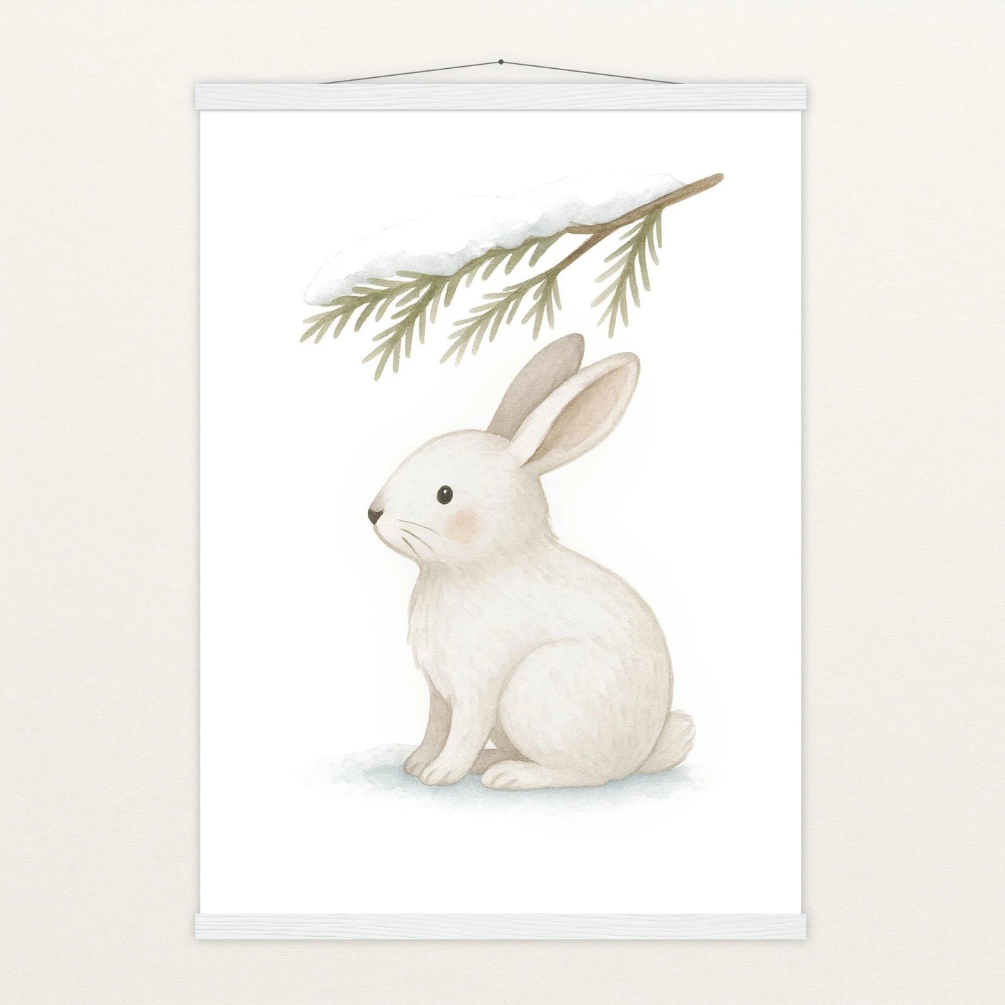 Sina der Schneehase - Motiv: "Nadelzweig" Poster mit Leisten von tinylearner