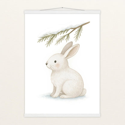 Sina der Schneehase - Motiv: "Nadelzweig" Poster mit Leisten von tinylearner