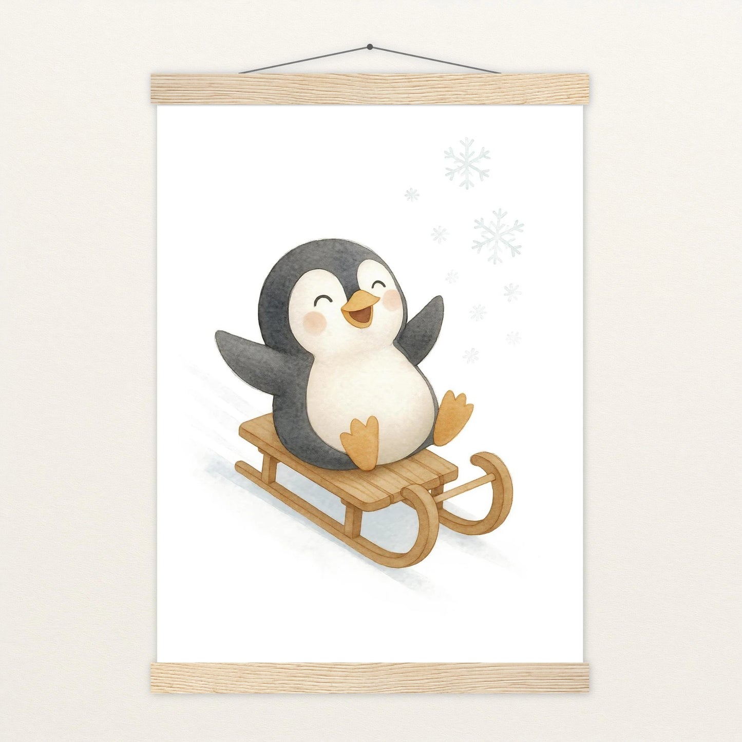 Pia der Pinguin - Motiv: "Schlitten" Poster mit Leisten von tinylearner