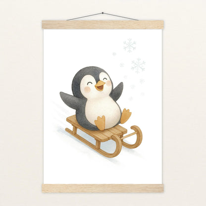 Pia der Pinguin - Motiv: "Schlitten" Poster mit Leisten von tinylearner