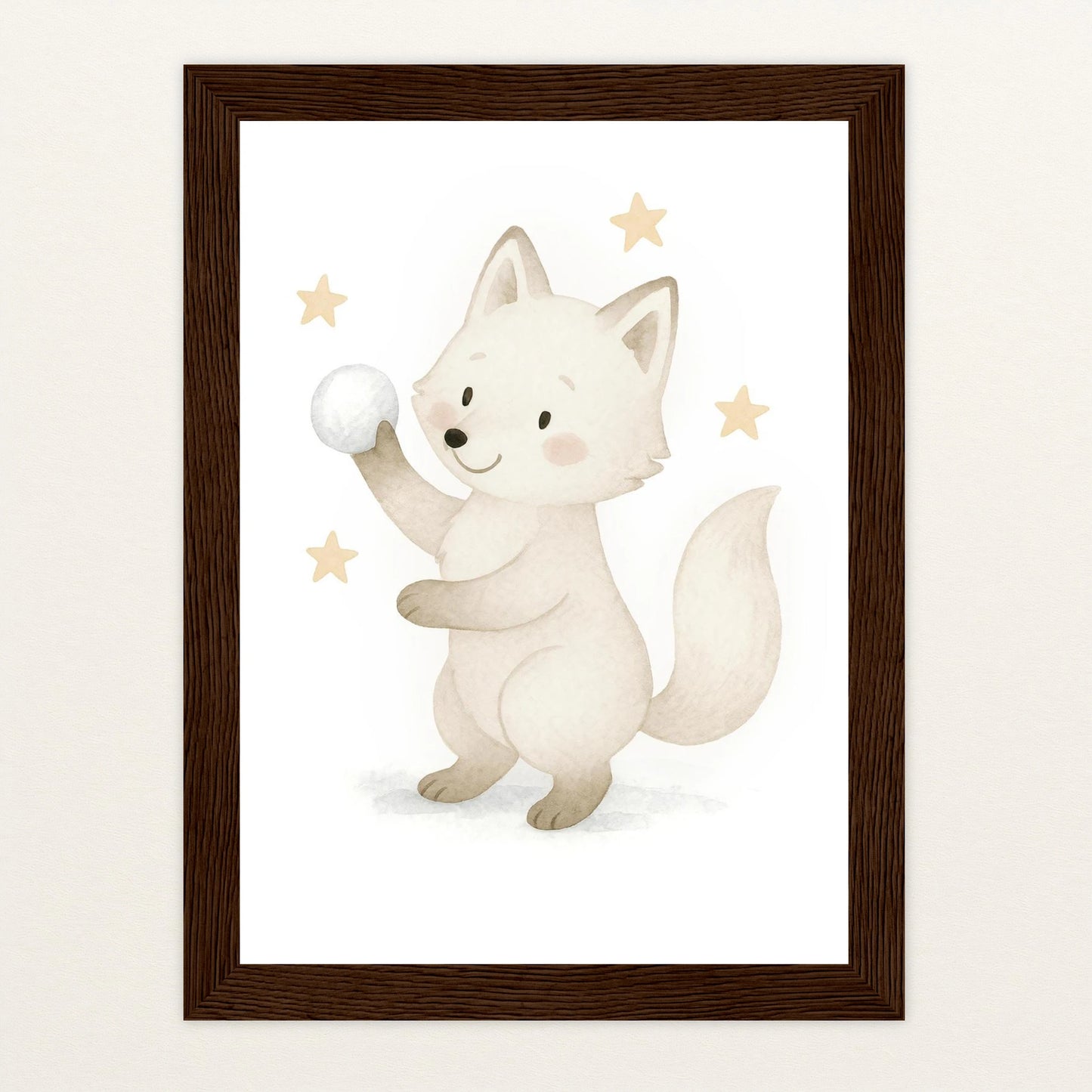 Pino der Polarfuchs - Motiv: "Schneeball" Poster mit Holzrahmen von tinylearner