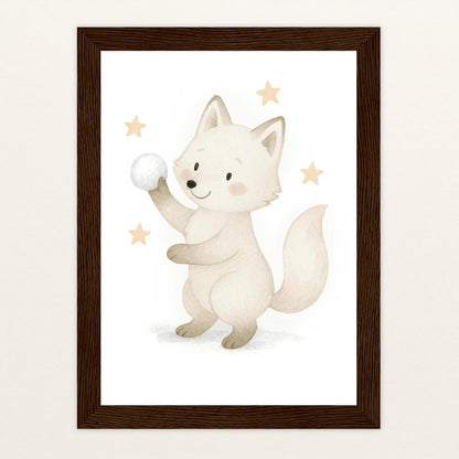 Pino der Polarfuchs - Motiv: "Schneeball" Poster mit Holzrahmen von tinylearner
