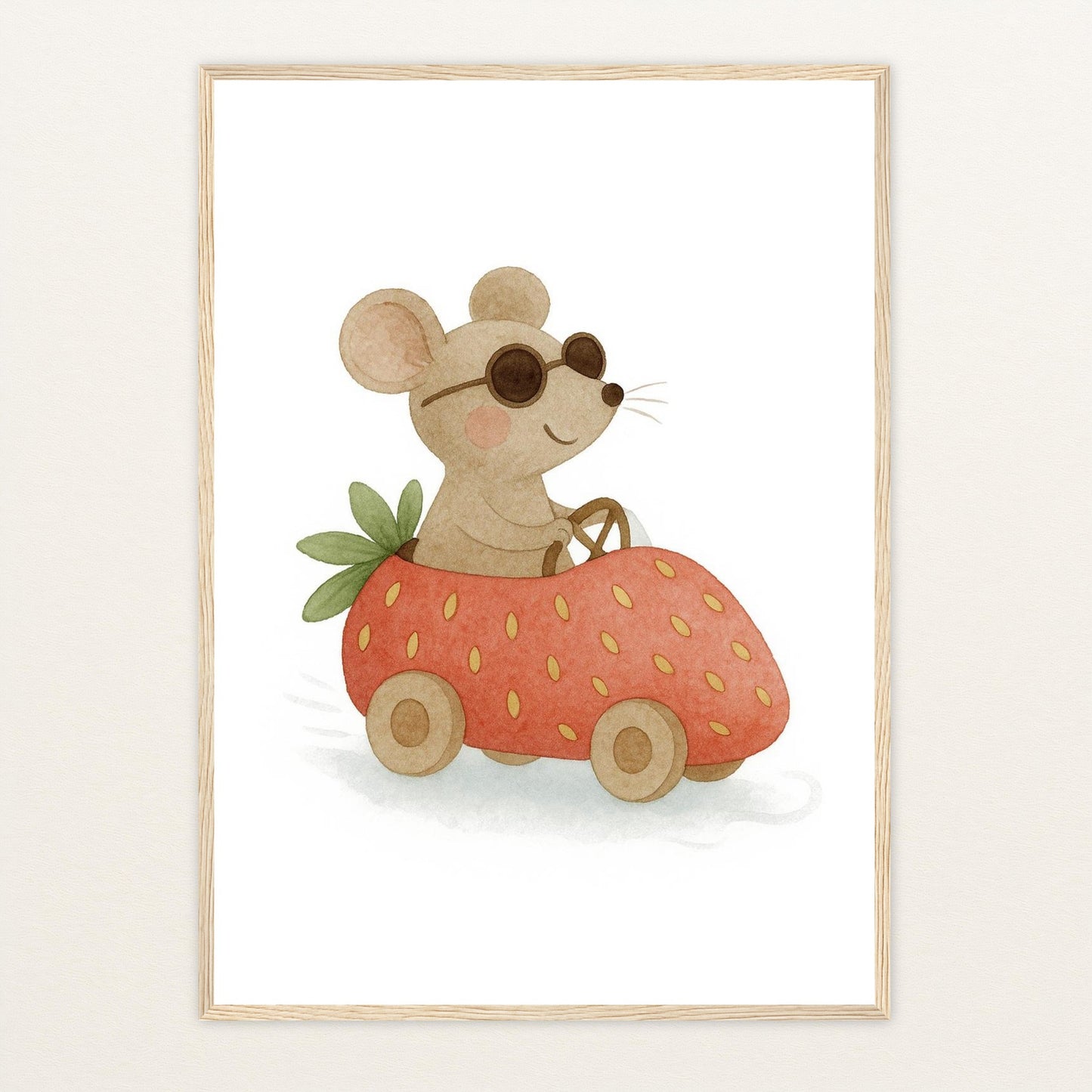 Mimi die Maus - Motiv: "Erdbeerwagen" Poster mit Holzrahmen von tinylearner