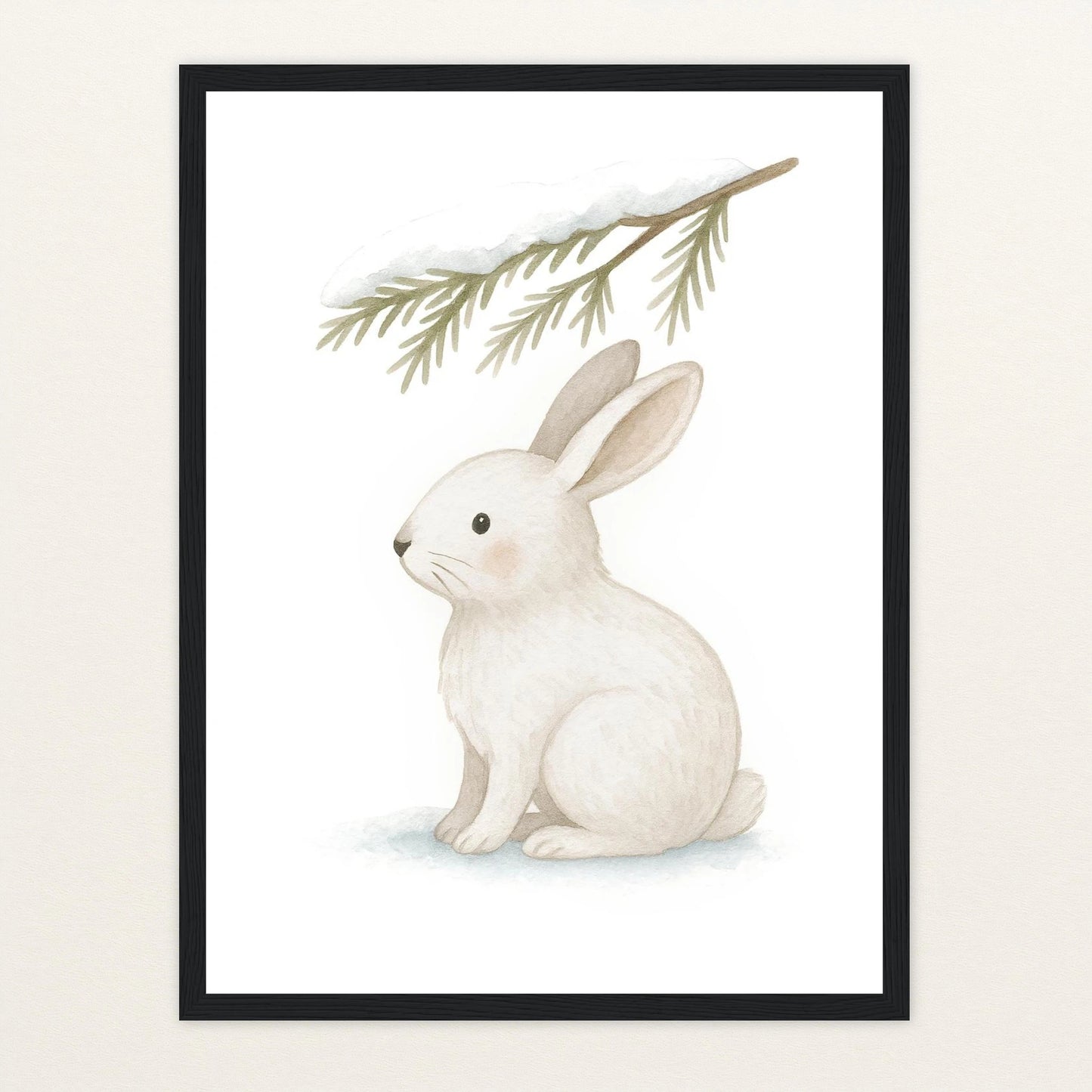 Sina der Schneehase - Motiv: "Nadelzweig" Poster mit Holzrahmen von tinylearner