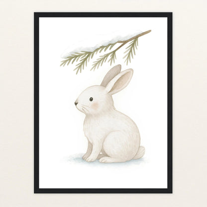 Sina der Schneehase - Motiv: "Nadelzweig" Poster mit Holzrahmen von tinylearner