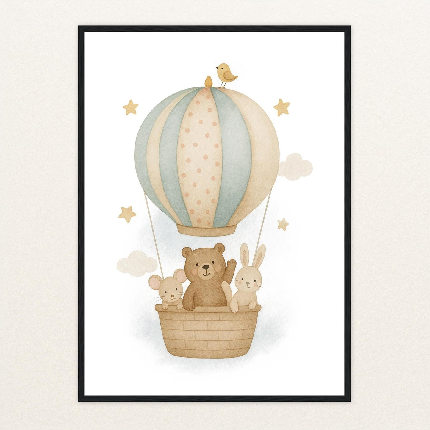 Tierfreunde - Motiv: "Heißluftballon" Poster mit Holzrahmen von tinylearner