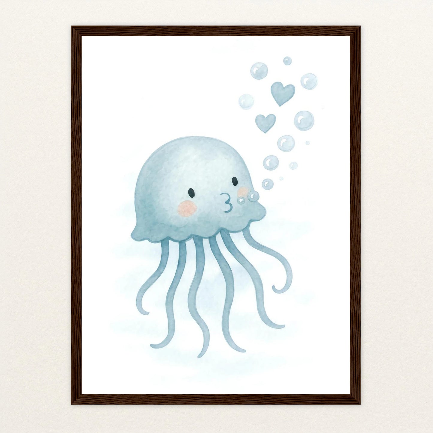 Quinn die Qualle - Motiv: "Luftblasen" Poster mit Holzrahmen von tinylearner