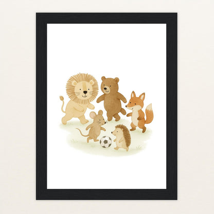 Tierfreunde - Motiv: "Fußball" Poster mit Holzrahmen von tinylearner
