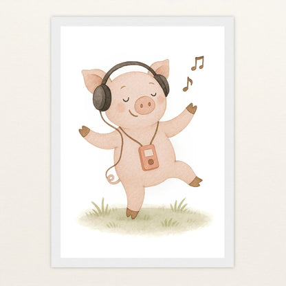 Susi das Schwein - Motiv: "Musik" Poster mit Holzrahmen von tinylearner