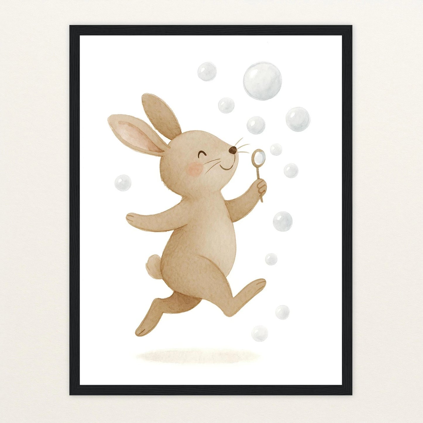 Holly der Hase - Motiv: "Seifenblasen" Poster mit Holzrahmen von tinylearner