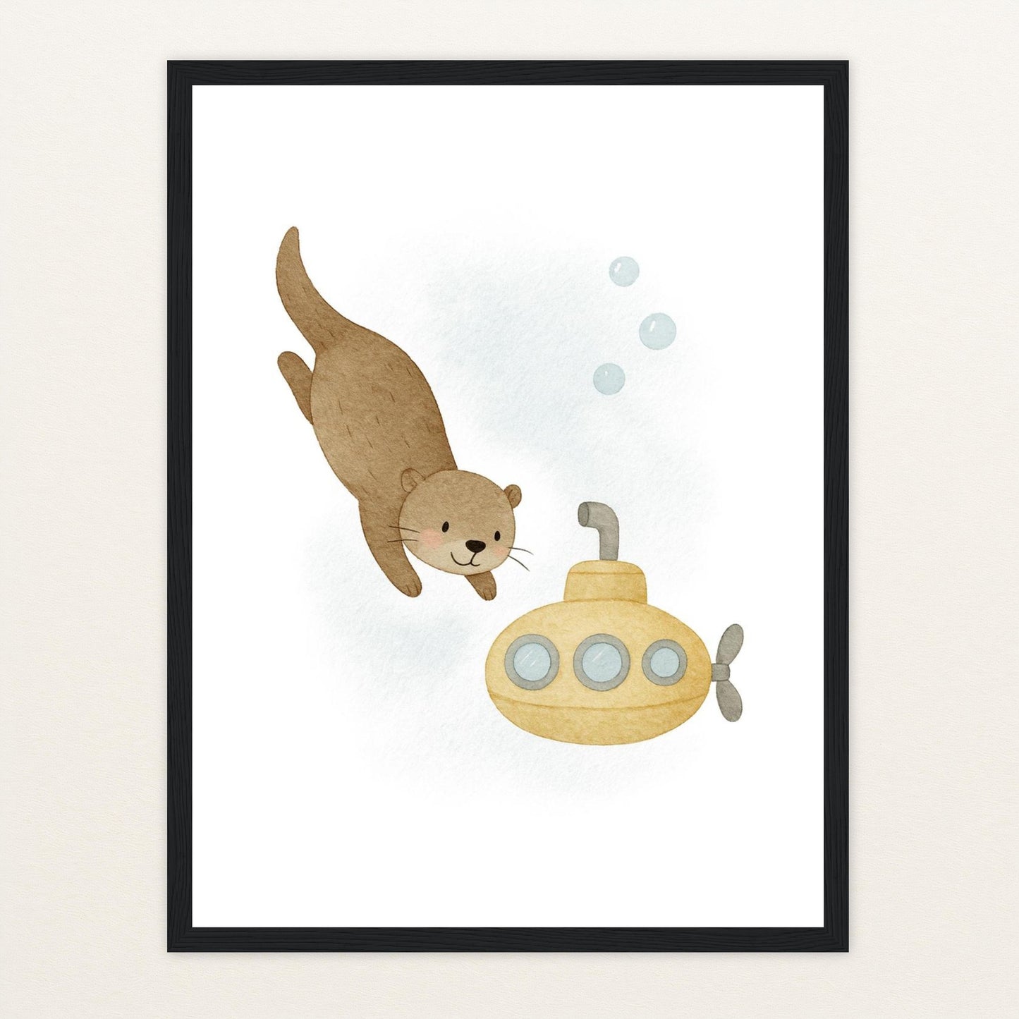 Otti der Otter - Motiv: "U-Boot" Poster mit Holzrahmen von tinylearner