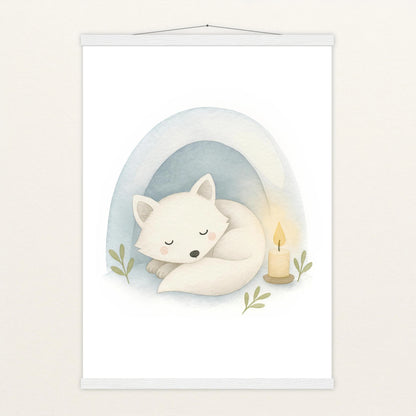 Pino der Polarfuchs - Motiv: "Schneehöhle" Poster mit Leisten von tinylearner