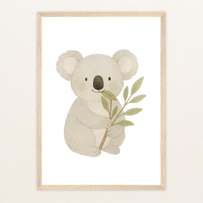 Kori der Koala - Motiv: "Eukalyptus" Poster mit Holzrahmen von tinylearner