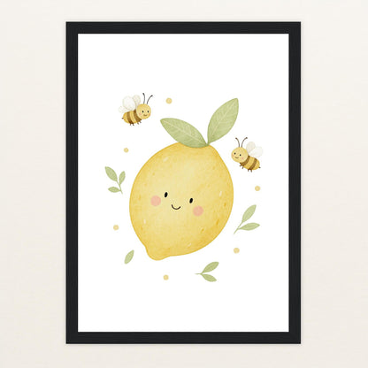 Obst: Zitrone Poster mit Holzrahmen von tinylearner