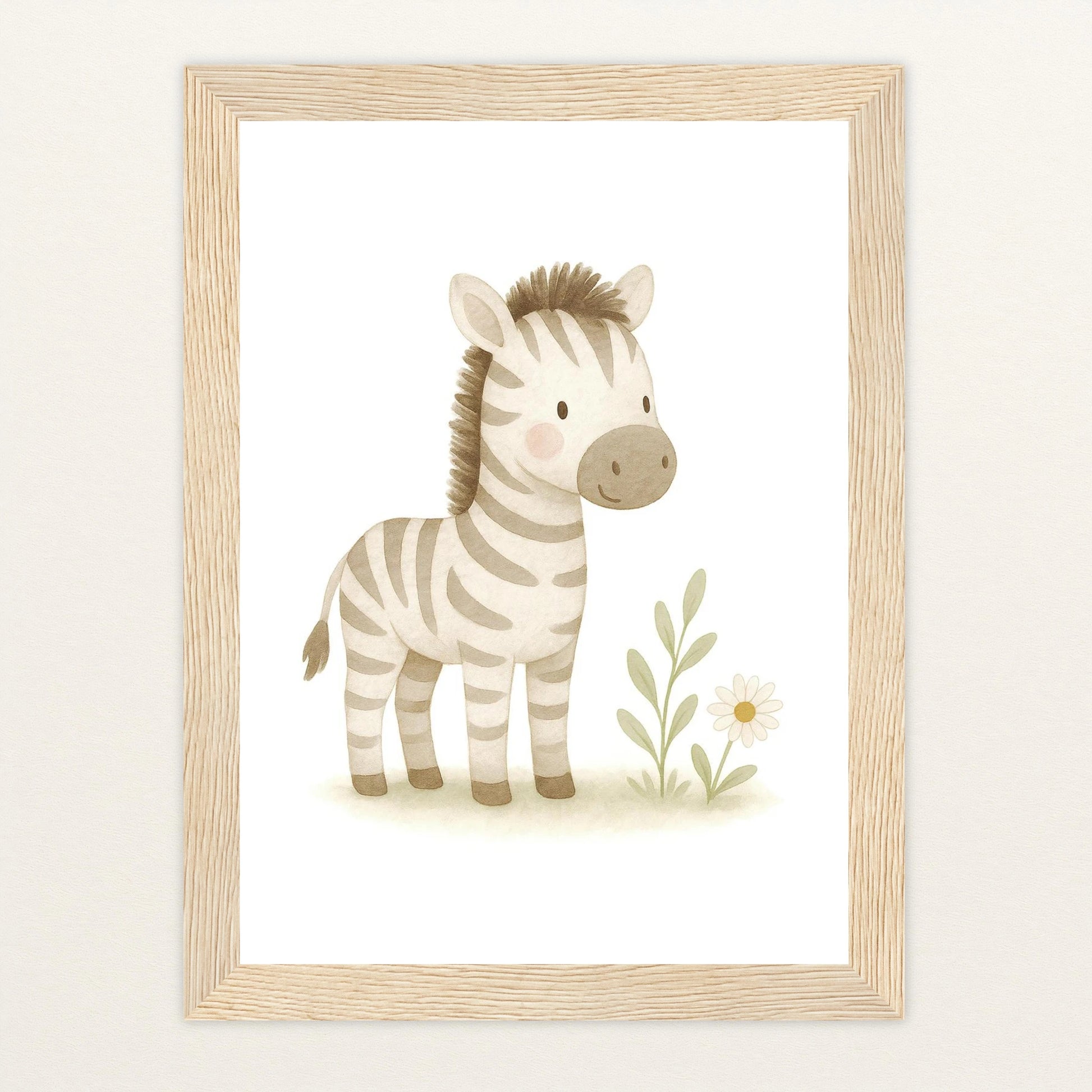 Zinni das Zebra Poster mit Holzrahmen von tinylearner
