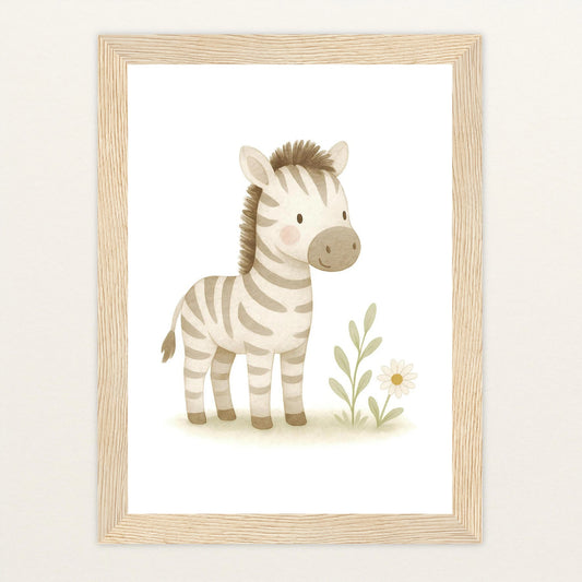 Zinni das Zebra Poster mit Holzrahmen von tinylearner