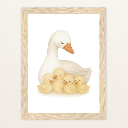 Gusi die Gans - Motiv: "Familie" Poster mit Holzrahmen von tinylearner