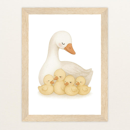 Gusi die Gans - Motiv: "Familie" Poster mit Holzrahmen von tinylearner