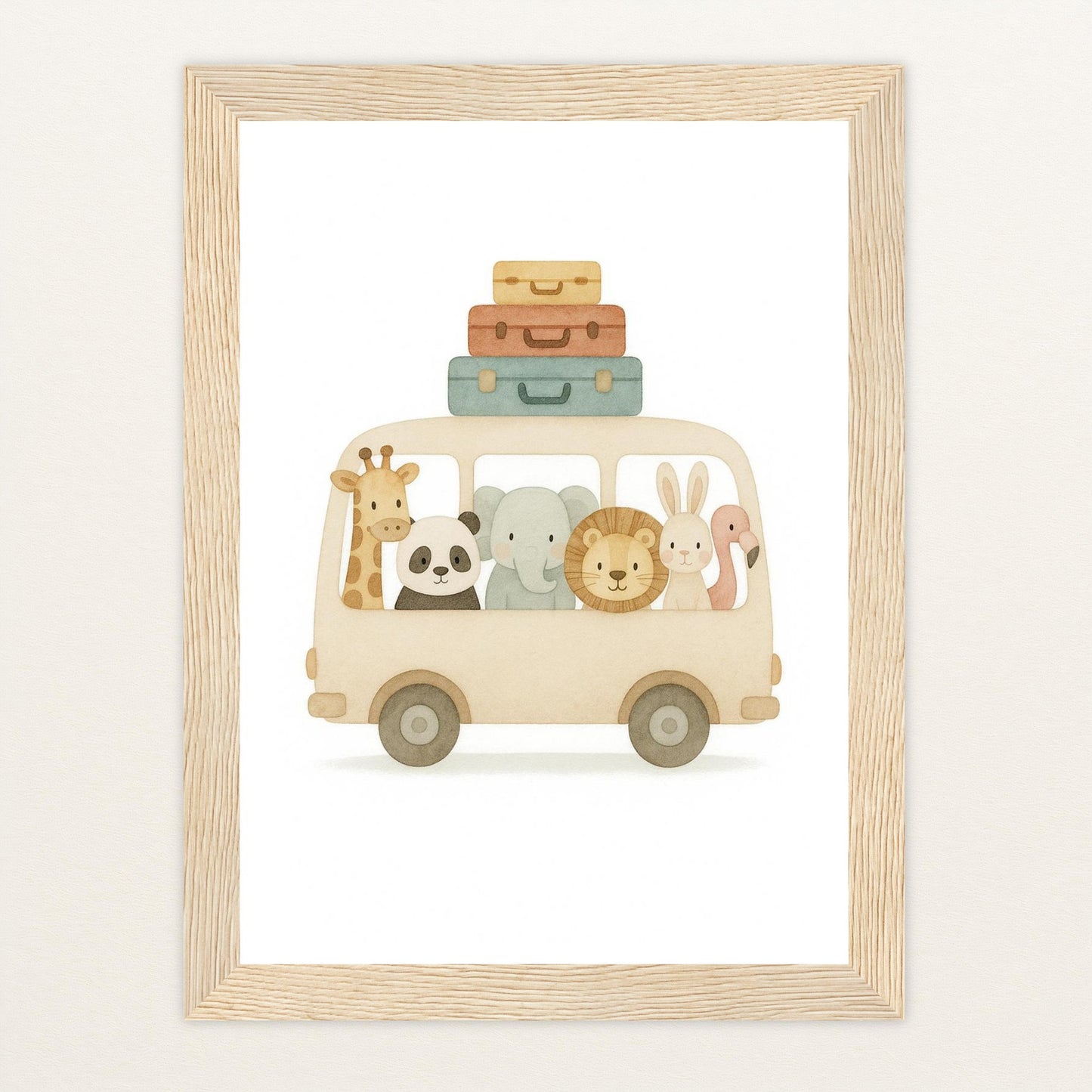 Tierfreunde - Motiv: "Reisebus" Poster mit Holzrahmen von tinylearner