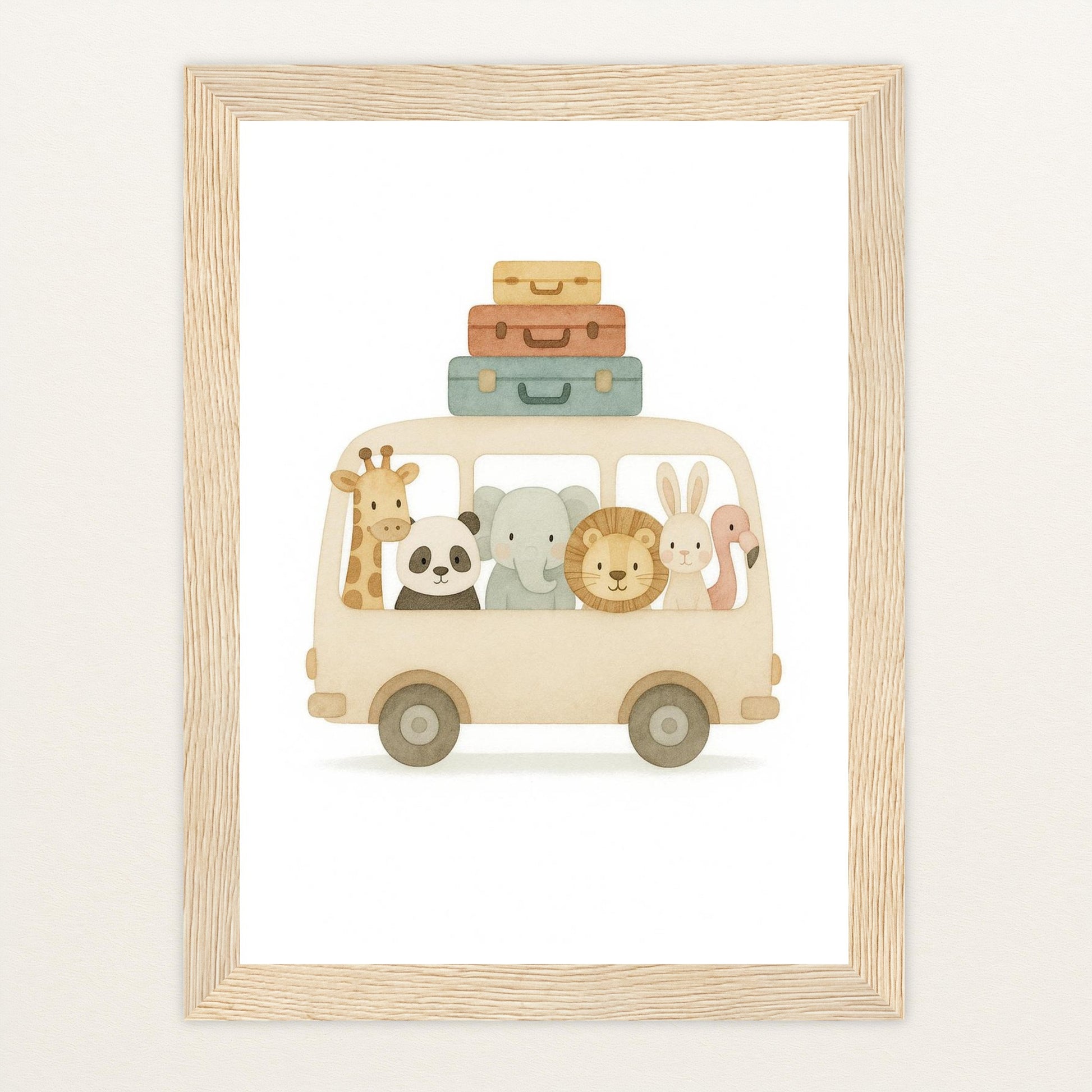 Tierfreunde - Motiv: "Reisebus" Poster mit Holzrahmen von tinylearner
