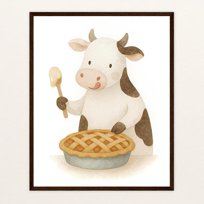 Klara die Kuh - Motiv: "Kuchen" Poster mit Holzrahmen von tinylearner
