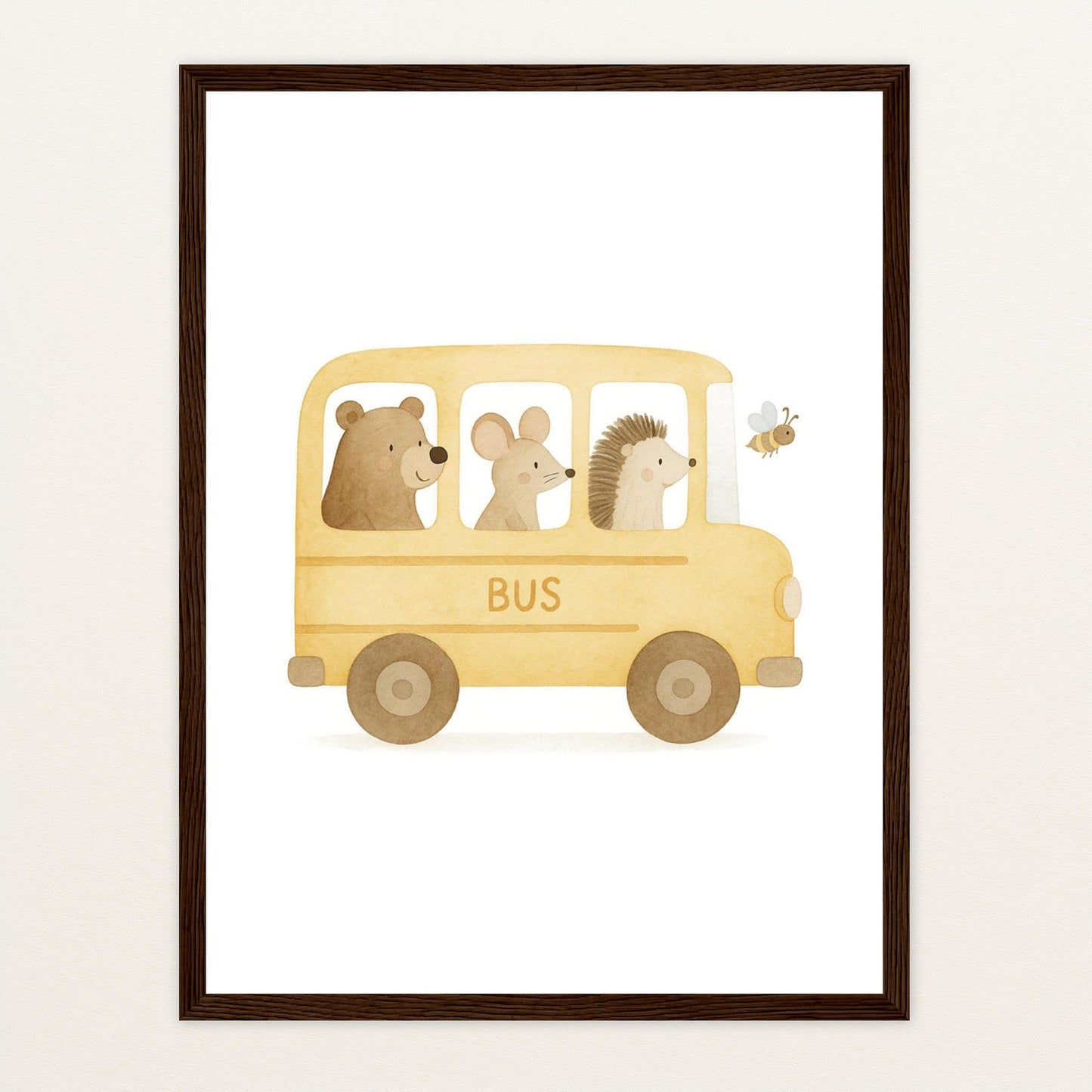 Tierfreunde - Motiv: "Schulbus" Poster mit Holzrahmen von tinylearner