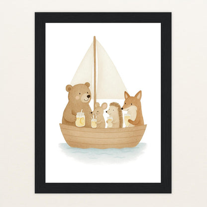 Tierfreunde - Motiv: "Segelschiff" Poster mit Holzrahmen von tinylearner