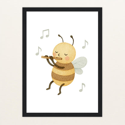 Bibi die Biene - Motiv: "Flöte" Poster mit Holzrahmen von tinylearner