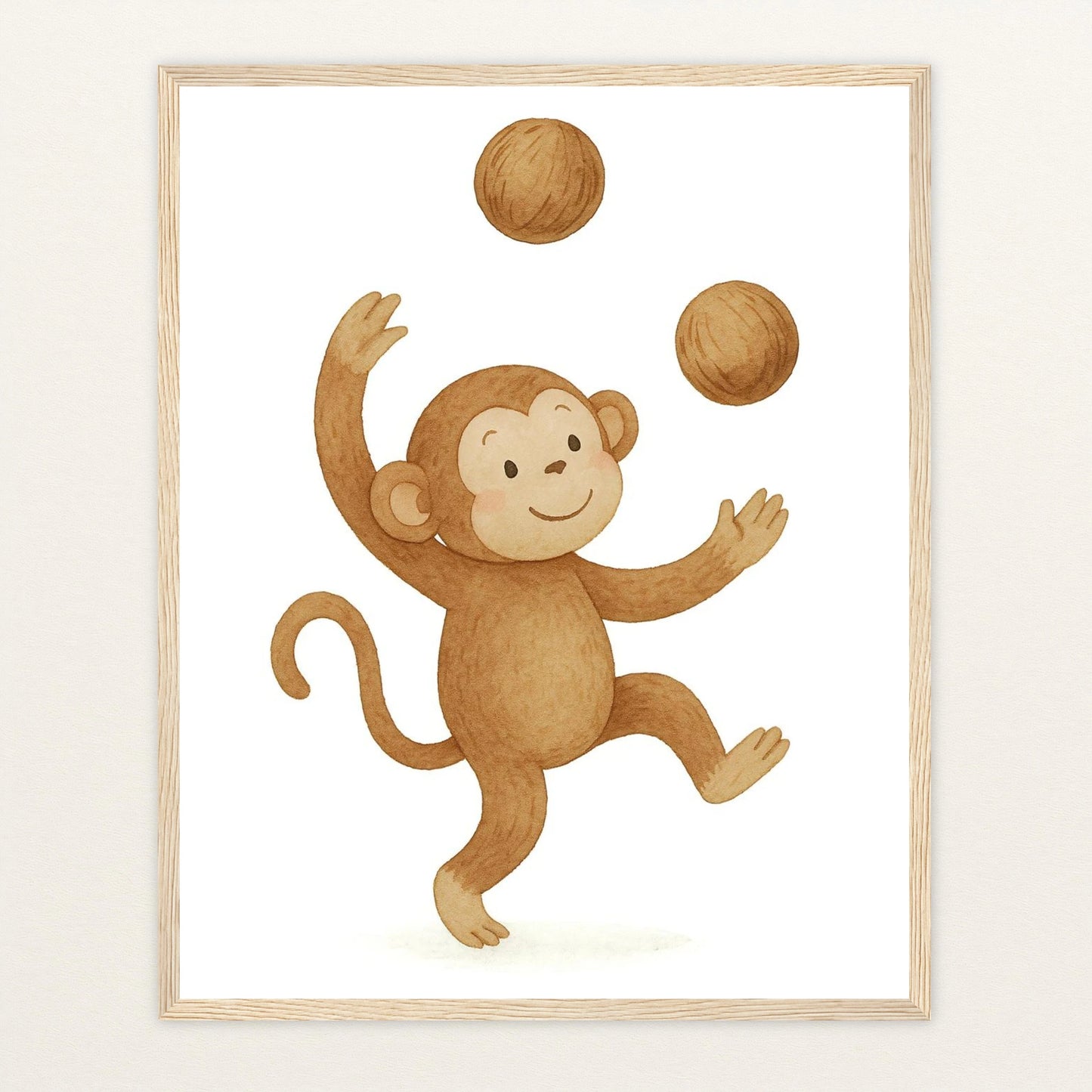 Aki der Affe - Motiv: "Kokosnuss" Poster mit Holzrahmen von tinylearner