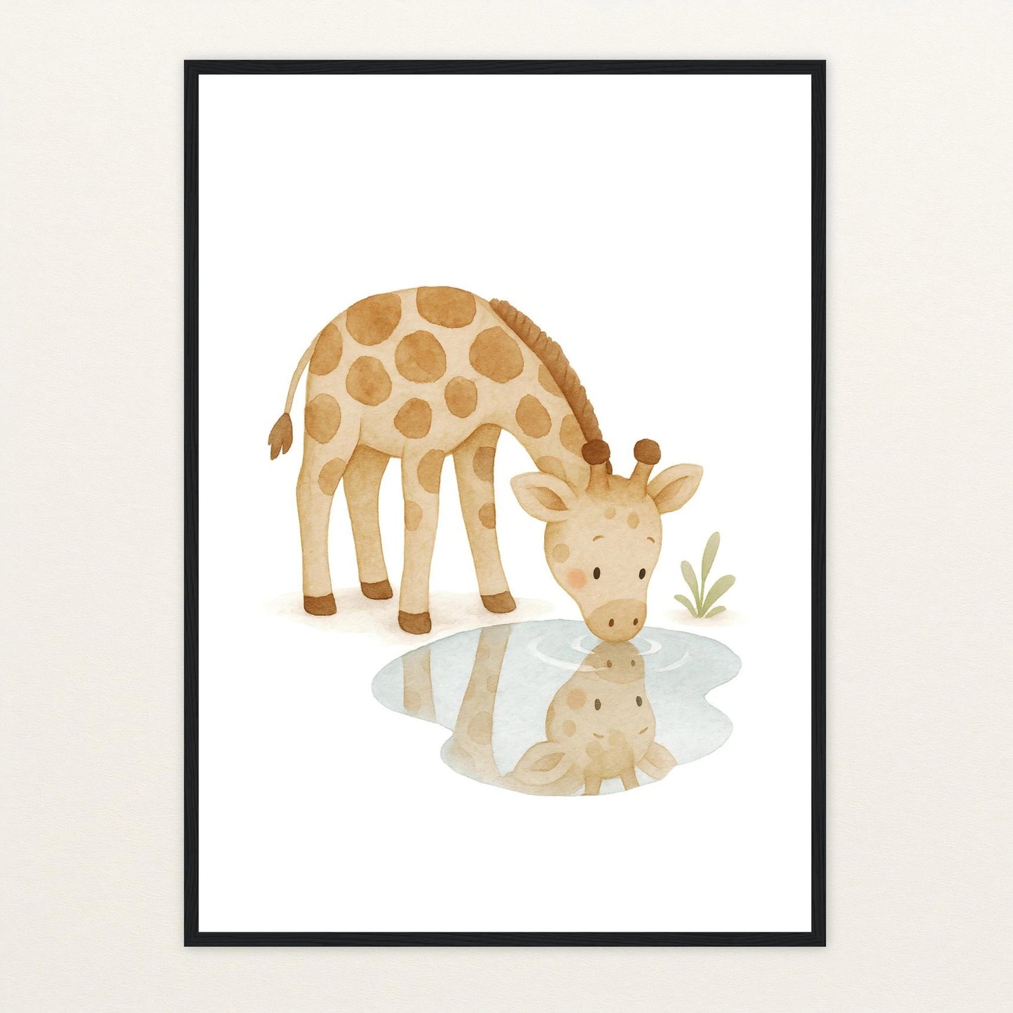 Greta die Giraffe - Motiv: "Trinken" Poster mit Holzrahmen von tinylearner