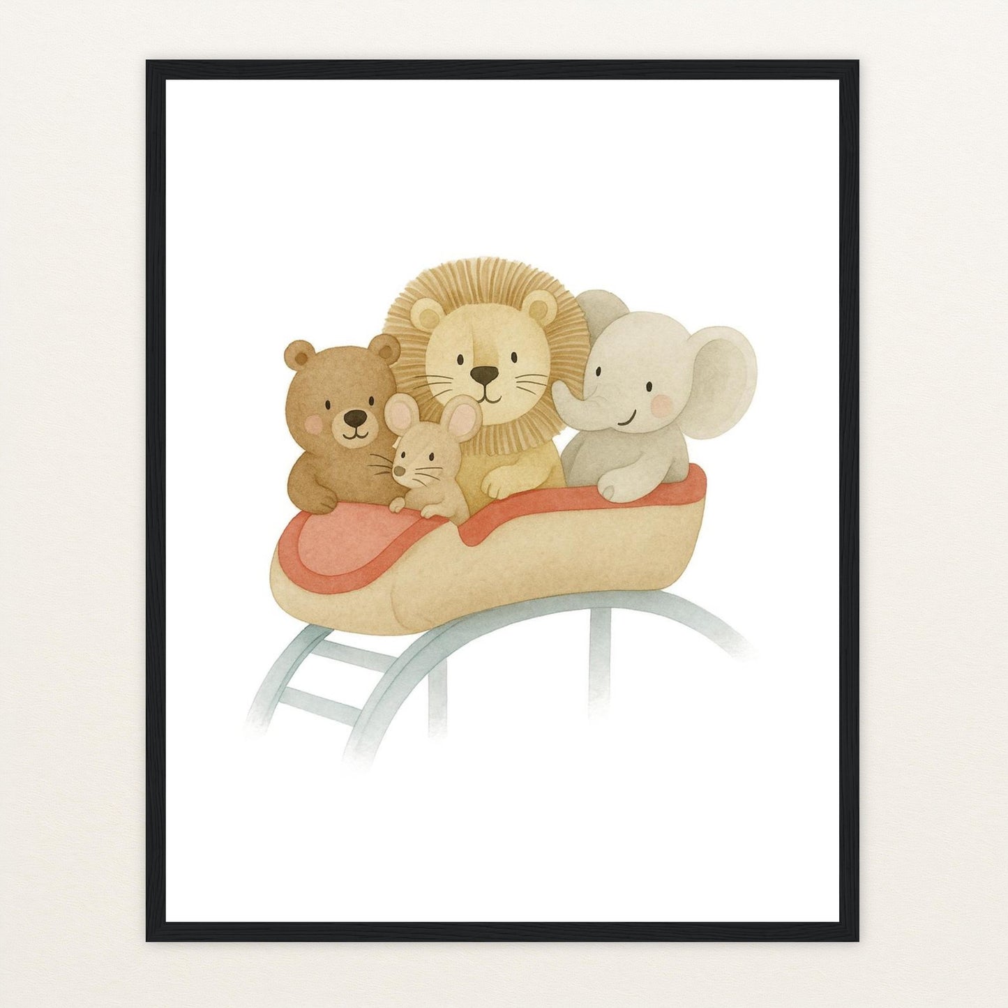 Tierfreunde - Motiv: "Achterbahn" Poster mit Holzrahmen von tinylearner