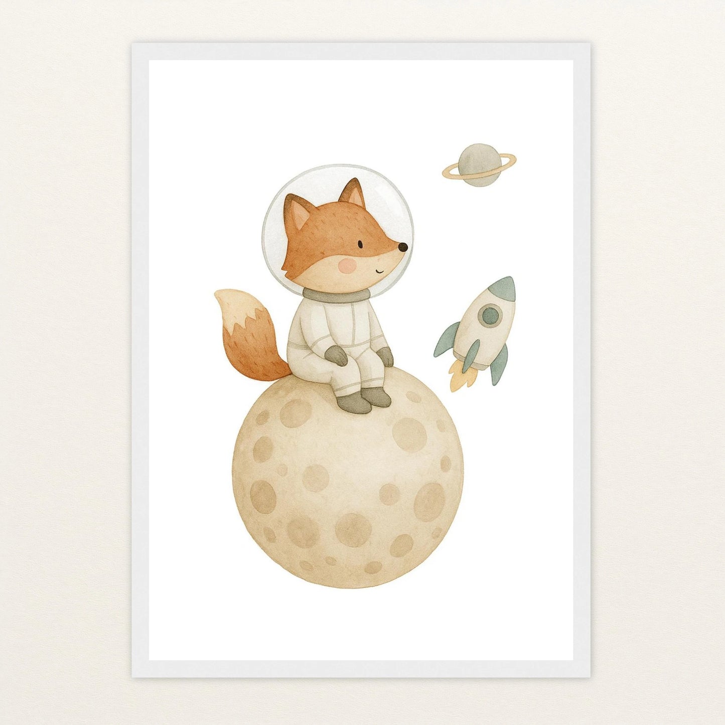 Finnegan der Fuchs - Motiv: "Astronaut" Poster mit Holzrahmen von tinylearner